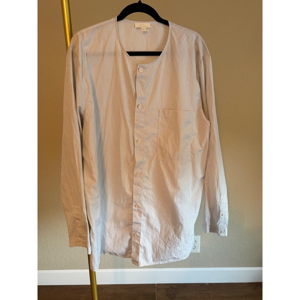 COS Women Pinstripe‎ Collarless Cotton Shirt Size M Minimalist Lagenlook Granola